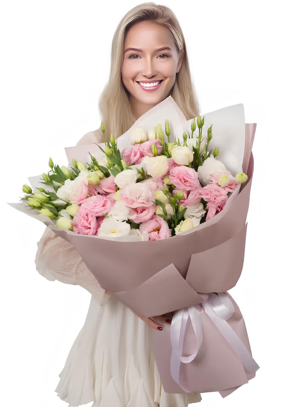 15 Beyaz Gül ve Pembe Buket