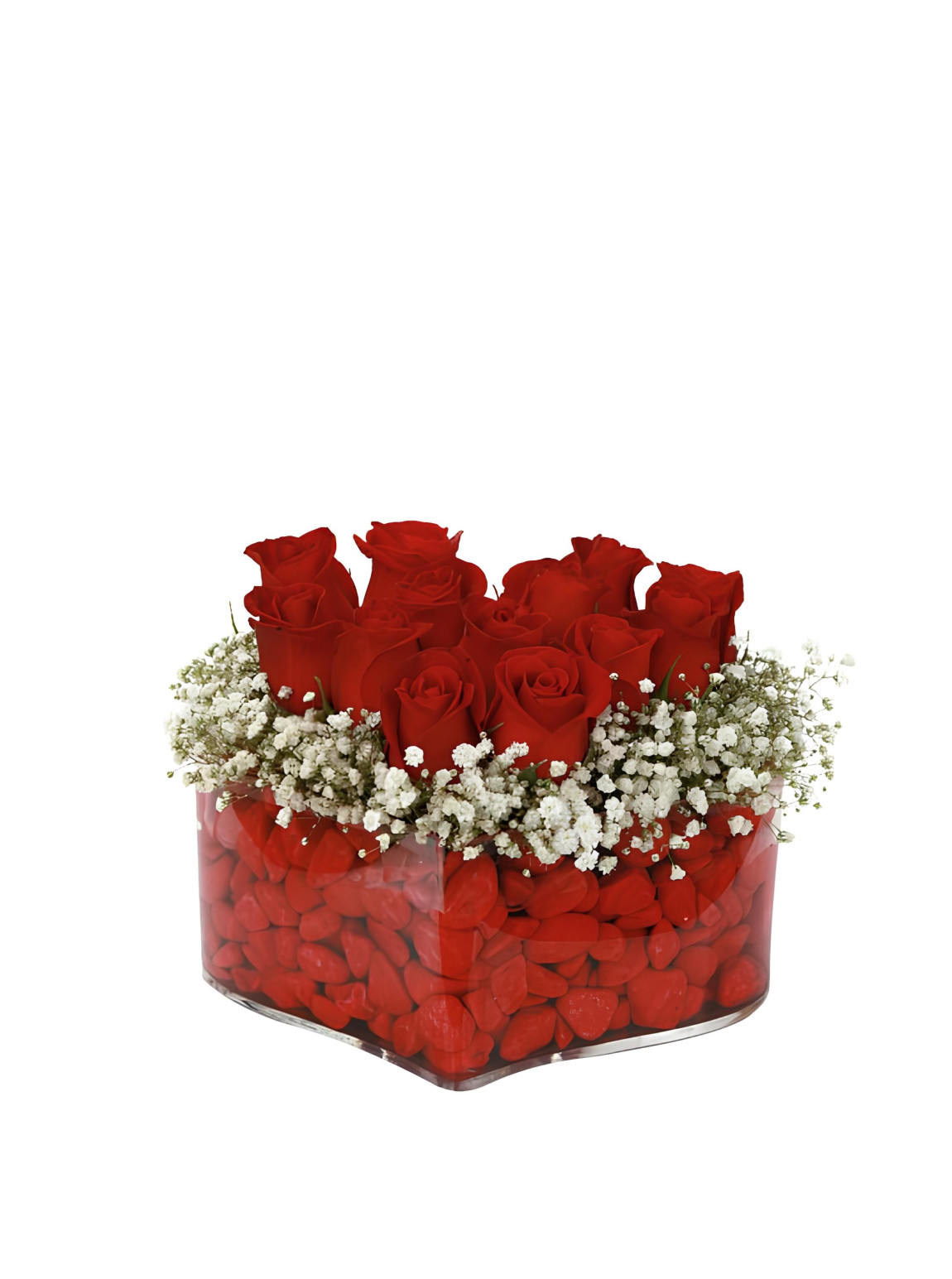 Kalp Şeklinde 12 Adet Cam Fanusta Güller