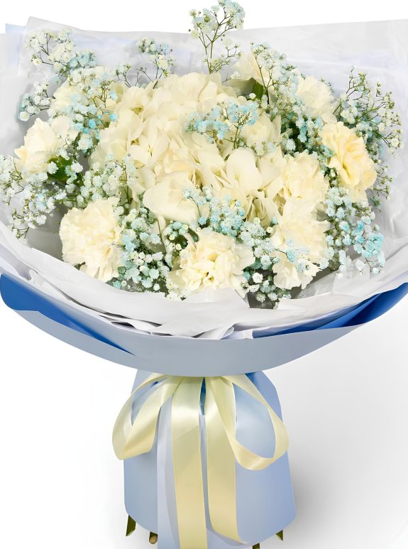 5 Adet Cipso ve 7 Beyaz Gül Buketi